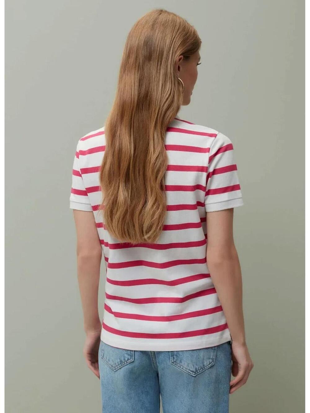 NWT Piombo Women's Pink White Striped Piqué Polo Shirt US Size Small - Picture 2 of 9